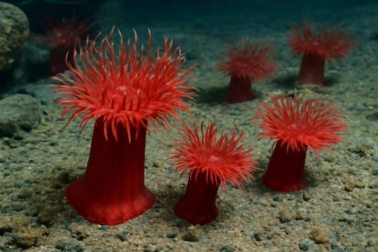 Deepwater Red Anemones